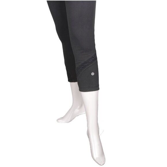 Lululemon Black Mid-rise Crop Leggings Ruched Calf Capris Luon Stretch Yoga - Picture 4 of 14